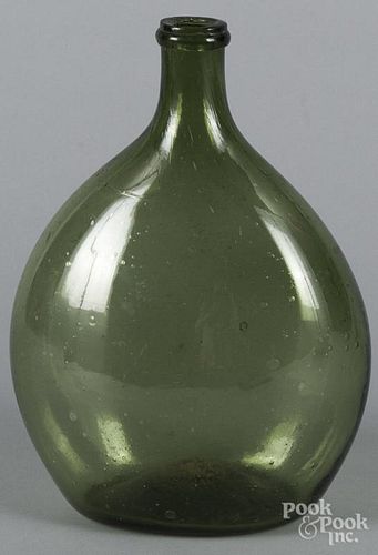 Blown emerald glass bottle, 19th c., 11 1/4'' h.