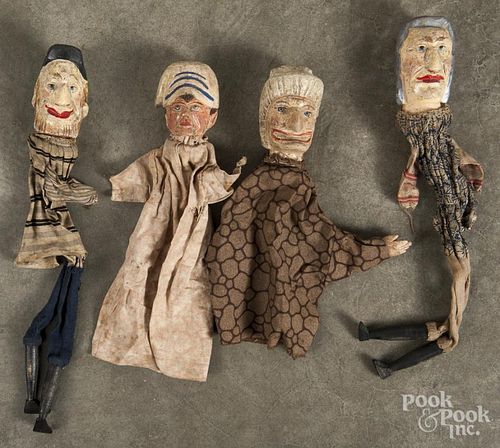 Four carved and painted marionettes, 19th c.