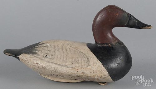Henry Lockard, Maryland, carved and painted canvasback duck decoy, 15'' l.