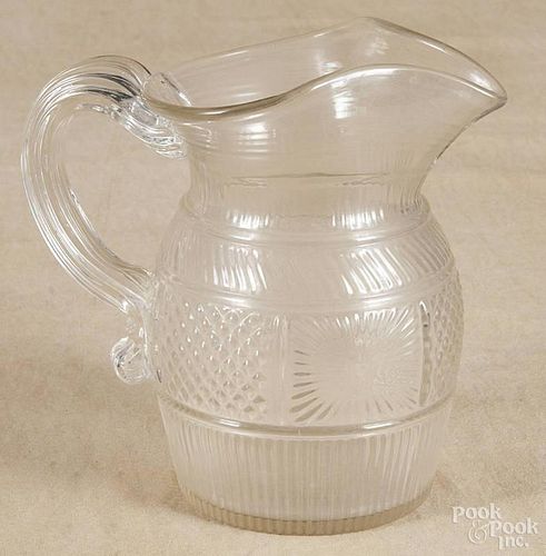 Reproduction pattern molded pitcher, embossed MMA, 6 3/4'' h.