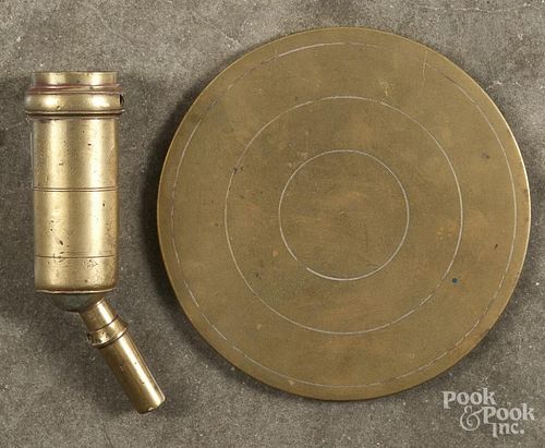 Chester County, Pennsylvania brass surveyor's compass cover and gimbaled post terminal, 18th c.