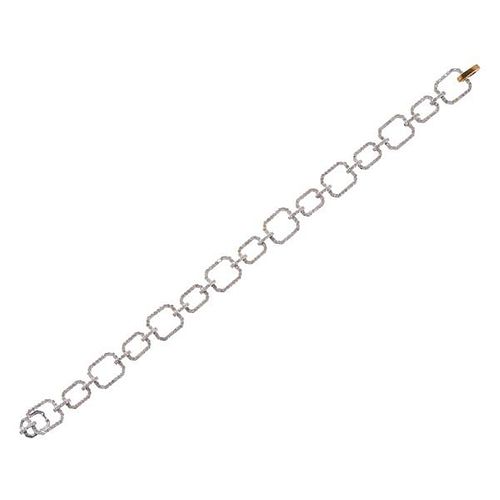 14k Gold Silver Diamond Square Link Bracelet 