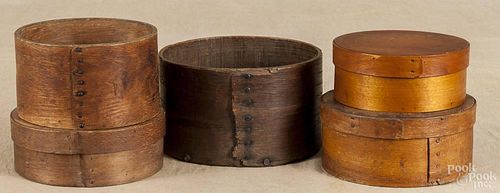 Three bentwood pantry boxes, 19th c., largest - 2 3/4'' h., 6 1/2'' dia.