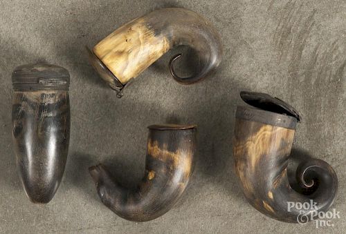 Four horn snuff mulls, 19th c.