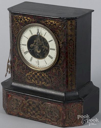 French boulle mantel clock, late 19th c., 10 3/4'' h.
