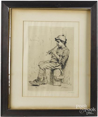 John George Brown etching of a shoe shine boy, signed in pencil lower right, 13 1/2'' x 9 1/2''.