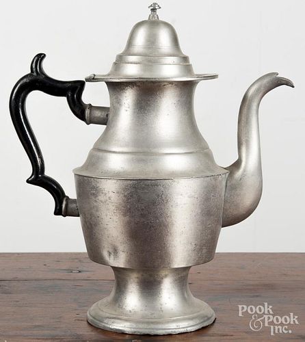 Westbrook, Maine pewter coffee pot, mid 19th c., bearing the touch of Rufus Dunham, 11 1/2'' h.