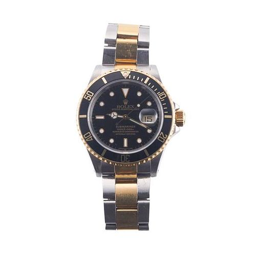 Rolex Two Tone Black Submariner Watch 16613
