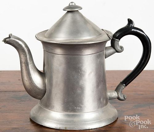 Westbrook, Maine pewter teapot, mid 19th c., bearing the touch of Rufus Dunham, 6'' h.