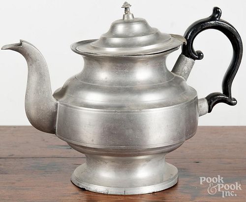 Westbrook, Maine pewter teapot, mid 19th c., bearing the touch of Rufus Dunham, 6 1/2'' h.