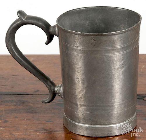 Boston, Massachusetts pewter mug, 19th c., bearing the touch of Morey & Ober, 4 1/2'' h.