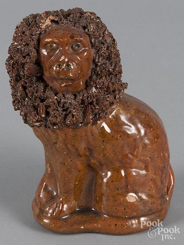 Pennsylvania redware spaniel, 19th c., attributed to Wagner pottery, 6 1/2'' h.