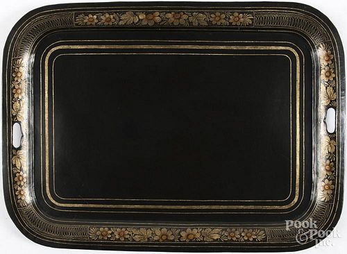 Tole decorated tray, early 20th c., 22'' l., 30 1/2'' w.
