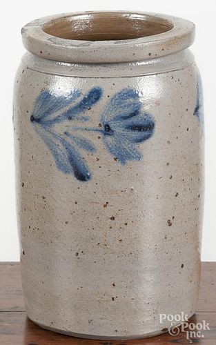 Pennsylvania stoneware crock, 19th c., with cobalt floral decoration, 8 1/2'' h.