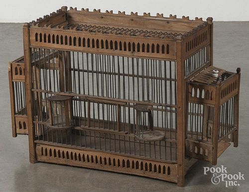 Victorian wood and wire birdcage, 16 1/2'' h., 25 1/2'' w.