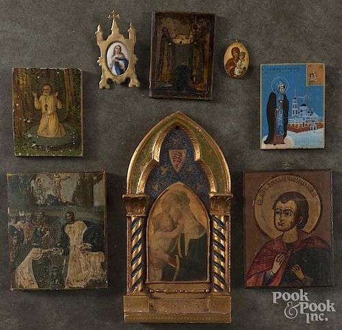 Painted icons and medallions, largest - 10 3/4'' x 5 1/2''.