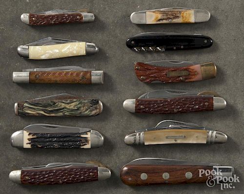 Twelve assorted pocket knives, to include Queen, Simmons, Camillus, Crossman, etc.