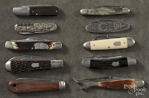 Ten assorted pocket knives, to include Winchester, Carl Schleiper, Case, etc.