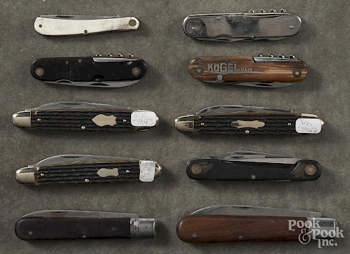 Ten assorted pocket knives, to include Kaufmann, Napanoch, etc.