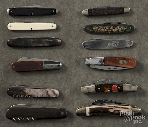 Twelve assorted pocket knives, to include Kaufmann & Sons, Frank Buster, Giesen & Forsthoff, etc.