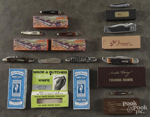 Ten pocket knives with boxes, to include Marbles, Jaguar, Case, etc.