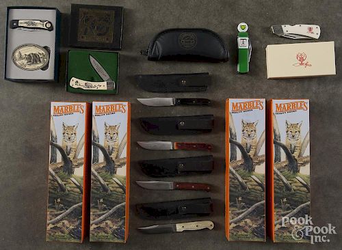 Eight pocket knives with boxes, to include Marbles, Smith & Wesson, Schrade, etc.
