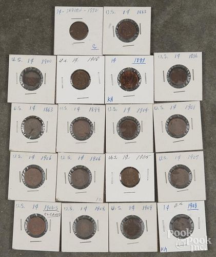 Eighteen U.S. Indian Head cents, 1863 to 1909, to include an 1872.
