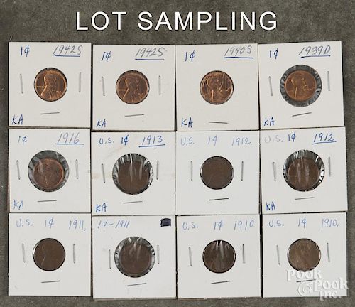 U.S. Lincoln Head cents, 1910 to 1942 S, approximately ninety pieces.