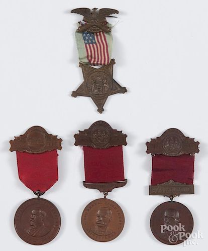 Four Grand Army of the Republic medals, to include a green ribbon GAR veteran's cross, 1861-1866