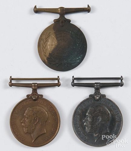 Three foreign medals, to include a silver British War Medal, a British Mercantile Marine War Medal