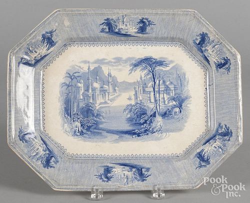 Blue Staffordshire Siam platter, 19th c., 12 1/4'' l., 15 3/4'' w.