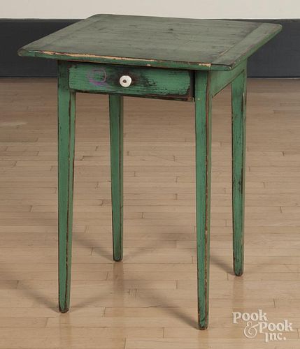 Painted pine one-drawer stand, 19th c., retaining a later green surface, 29'' h., 22'' w.