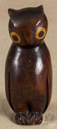 Carved and painted owl, ca. 1900, signed L. Hain, 6 3/4'' h.
