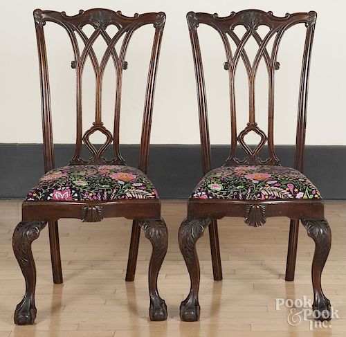 Pair of Centennial Chippendale mahogany dining chairs.