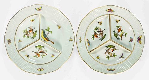 HUNGARIAN HEREND "ROTHSCHILD BIRD" PORCELAIN HORS D'OEUVRES SETS, LOT OF TWO