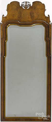 Queen Anne style burl veneer looking glass, by Thompson, 40 1/4'' x 17''.