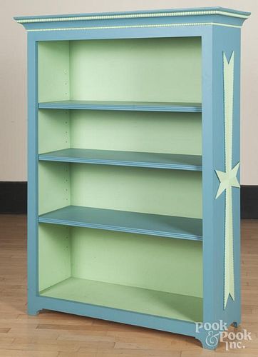 Painted open bookcase, by Steve and Kim Cherry, Lancaster, PA, 60 1/2'' h., 40'' w.