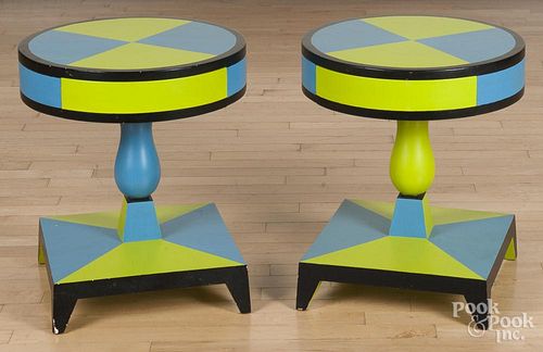 Pair of painted end tables, by Steve and Kim Cherry, Lancaster, PA, 21'' h., 18'' w.