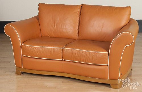 Modern leather upholstered sofa, 30'' h., 68'' w.