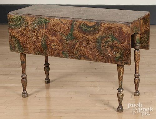Sheraton drop leaf table, ca. 1825, with later decoration by Kim Cherry, 28 1/4'' h., 18 1/4'' w.