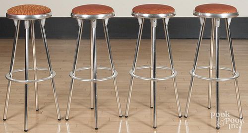 Set of four chrome bar stools, 32'' h.