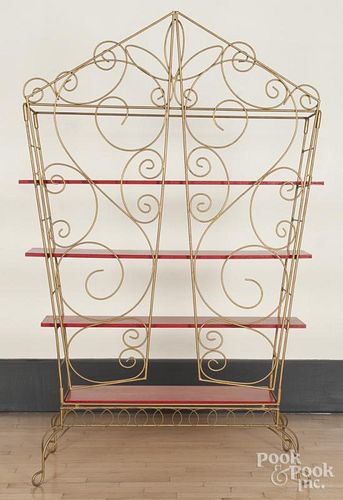 Gold painted wire display cabinet, 77'' h., 48'' w.