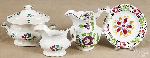 Four pieces of Adams rose type porcelain, 19th c., to include a matching sugar and creamer