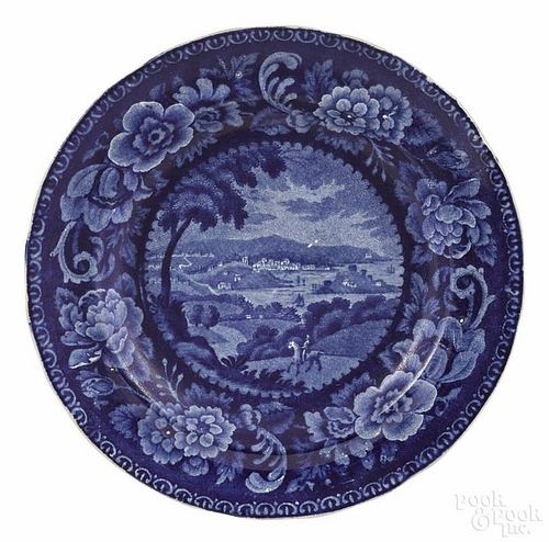 Historical blue Staffordshire View of Washington plate, 19th c., 7 3/4'' dia.