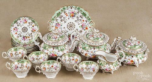 Seventeen-piece floral porcelain coffee and tea service, 19th c., coffee pot - 6 1/2'' h.