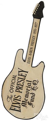 Painted guitar-form sign for The Official Elvis Presley Memorial Fund H.Q., 65'' l.