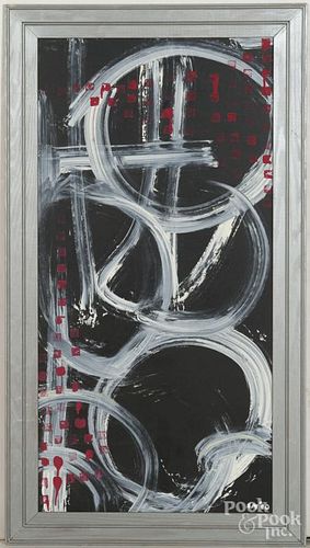 Oil on board abstract, initialed E.M. '10, 48'' x 24''.