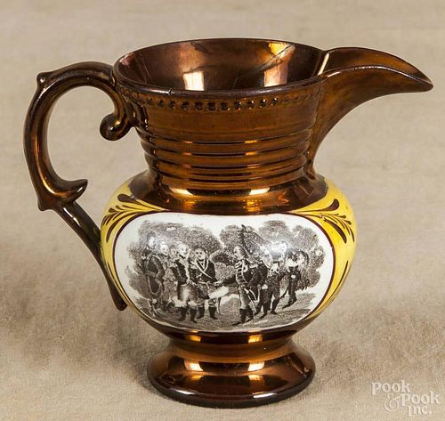 English Staffordshire copper lustre cream pitcher, 19th c.