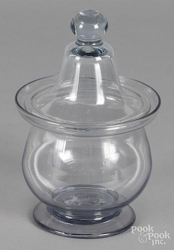 Pittsburgh blown glass sugar bowl and cover, 19th c., 7 1/2'' h.