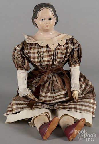 Greiner type papier-mâché doll with a stuffed body, 27'' h.
